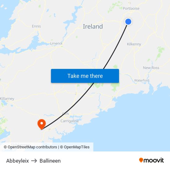 Abbeyleix to Ballineen map
