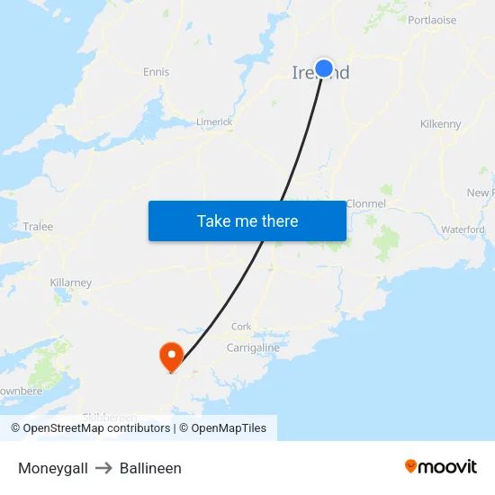 Moneygall to Ballineen map
