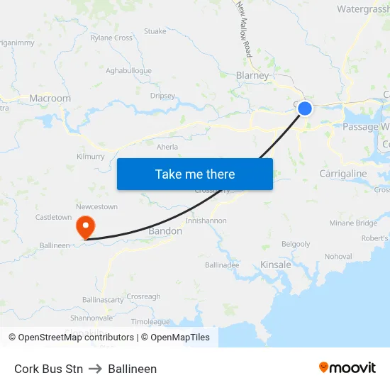 Cork Bus Stn to Ballineen map