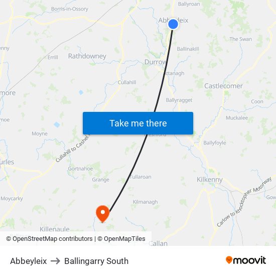 Abbeyleix to Ballingarry South map