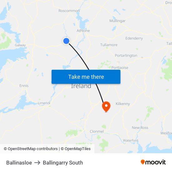 Ballinasloe to Ballingarry South map