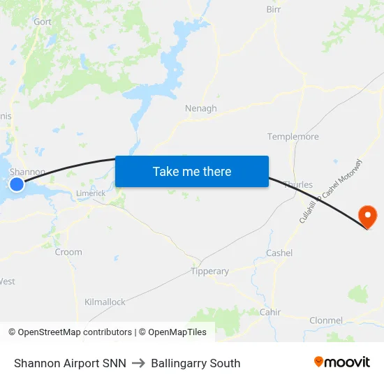 Shannon Airport SNN to Ballingarry South map