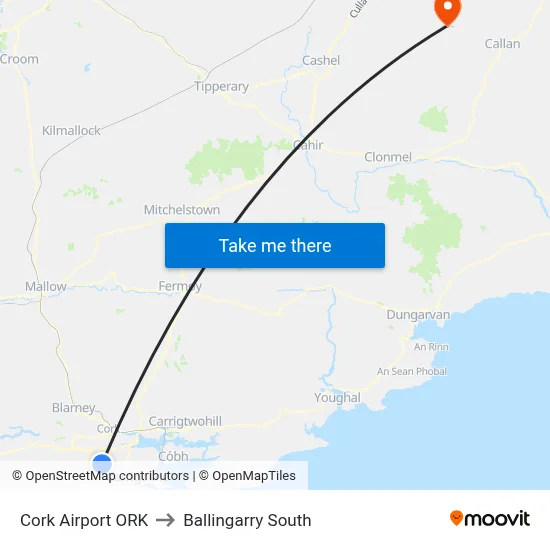 Cork Airport ORK to Ballingarry South map
