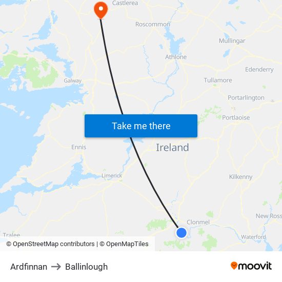 Ardfinnan to Ballinlough map