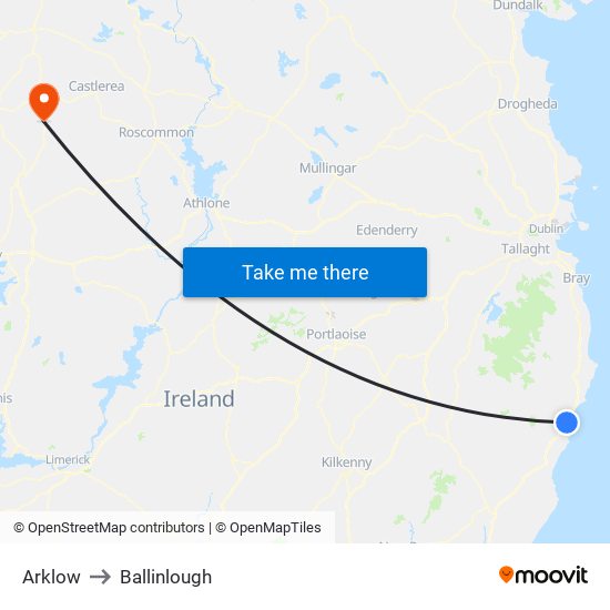 Arklow to Ballinlough map