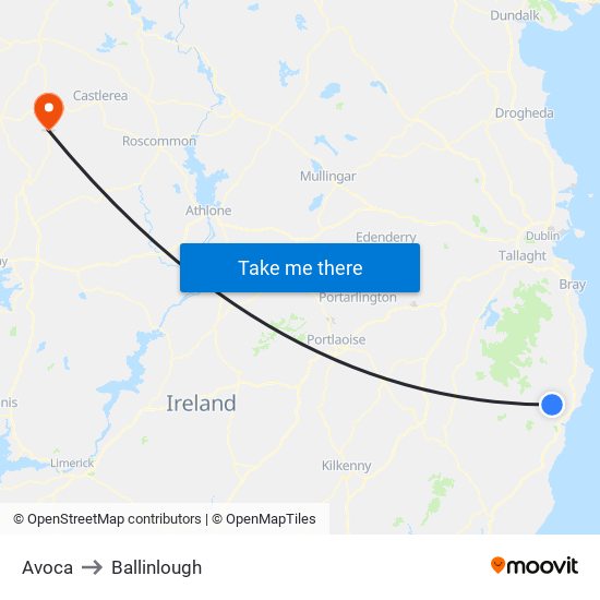 Avoca to Ballinlough map