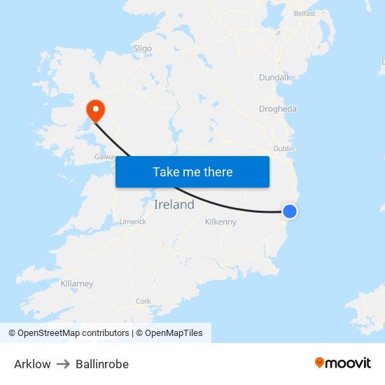 Arklow to Ballinrobe map