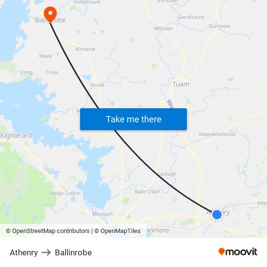 Athenry to Ballinrobe map