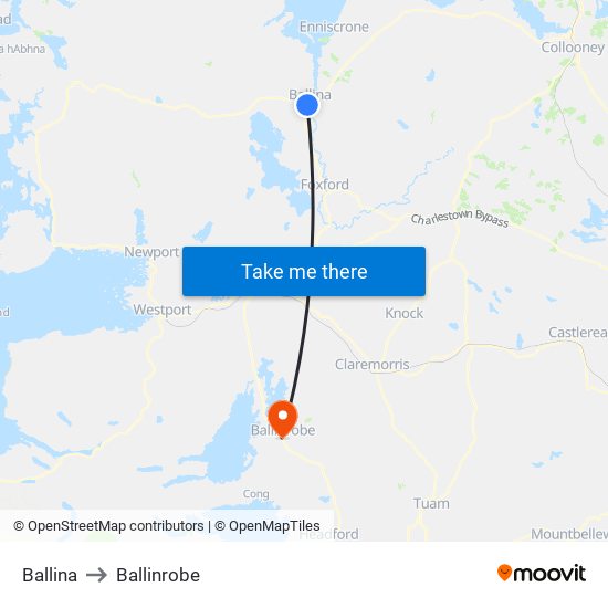 Ballina to Ballinrobe map