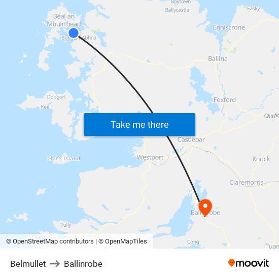 Belmullet to Ballinrobe map