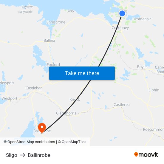 Sligo to Ballinrobe map