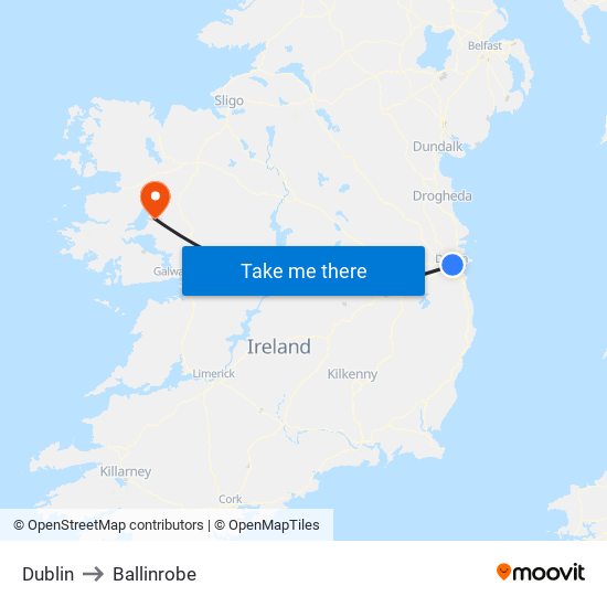 Dublin to Ballinrobe map