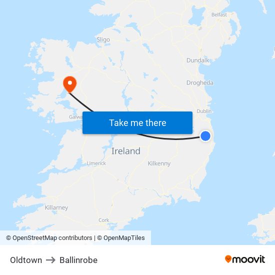 Oldtown to Ballinrobe map