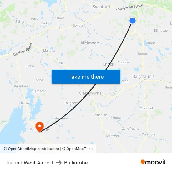 Ireland West Airport to Ballinrobe map