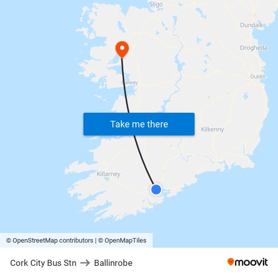 Cork City Bus Stn to Ballinrobe map