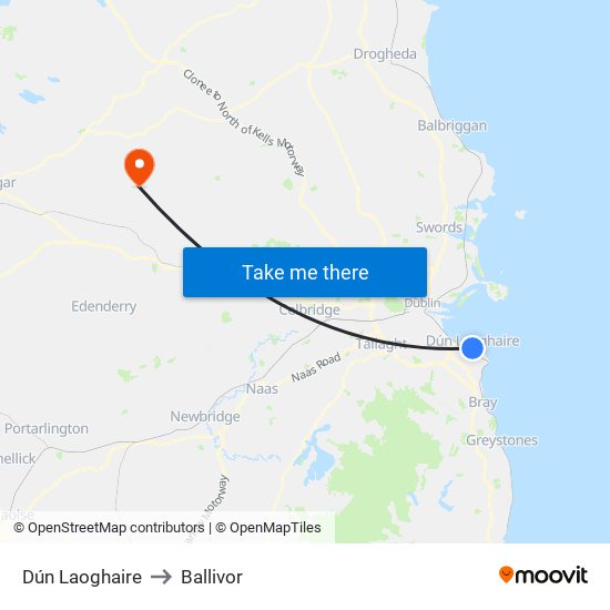 Dún Laoghaire to Ballivor map