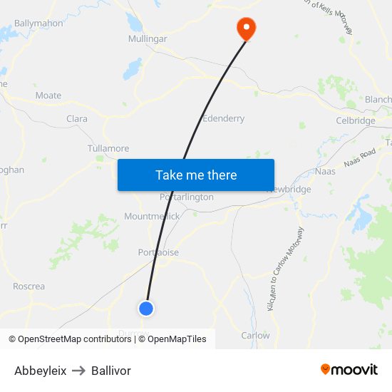 Abbeyleix to Ballivor map