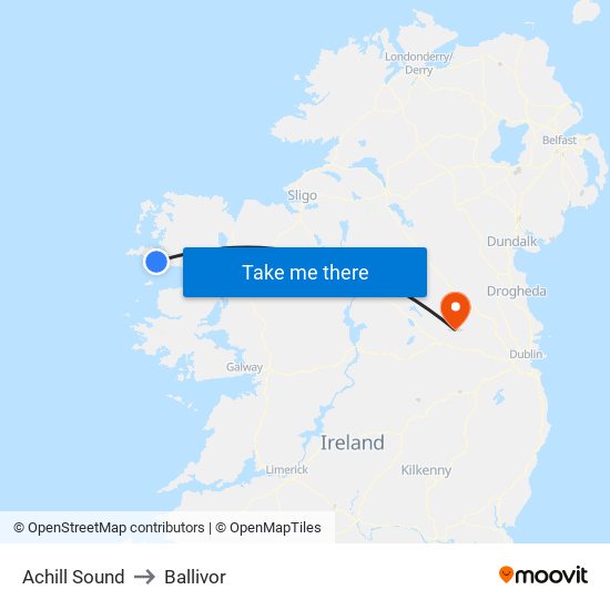 Achill Sound to Ballivor map