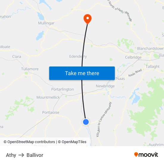 Athy to Ballivor map