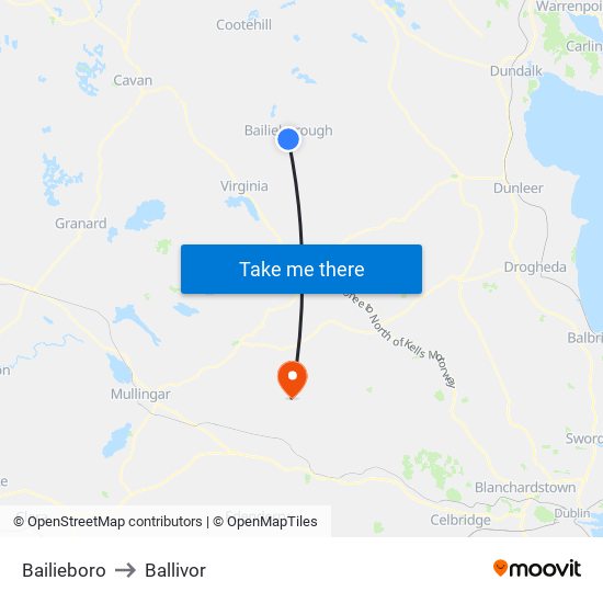 Bailieboro to Ballivor map