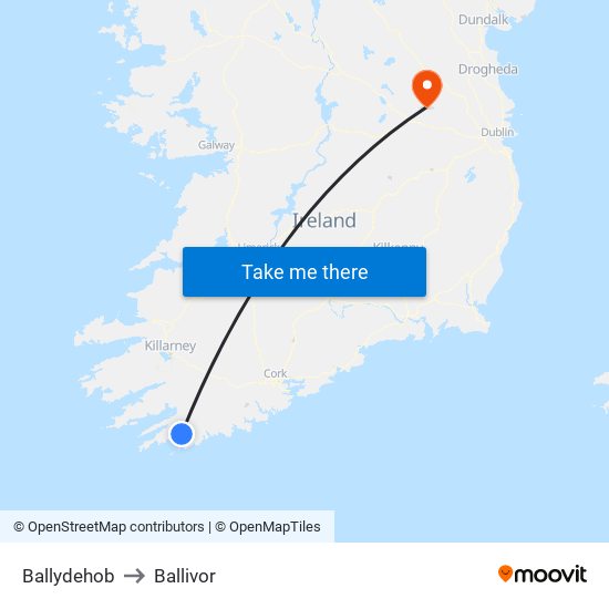Ballydehob to Ballivor map