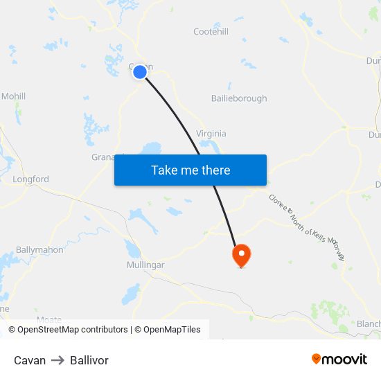 Cavan to Ballivor map