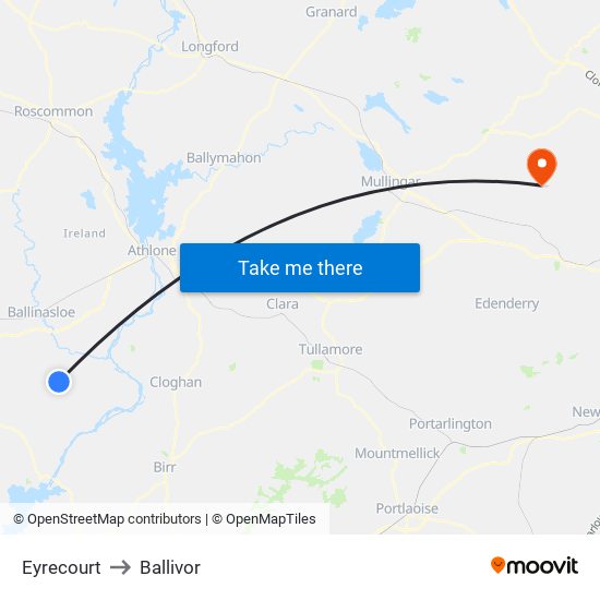 Eyrecourt to Ballivor map