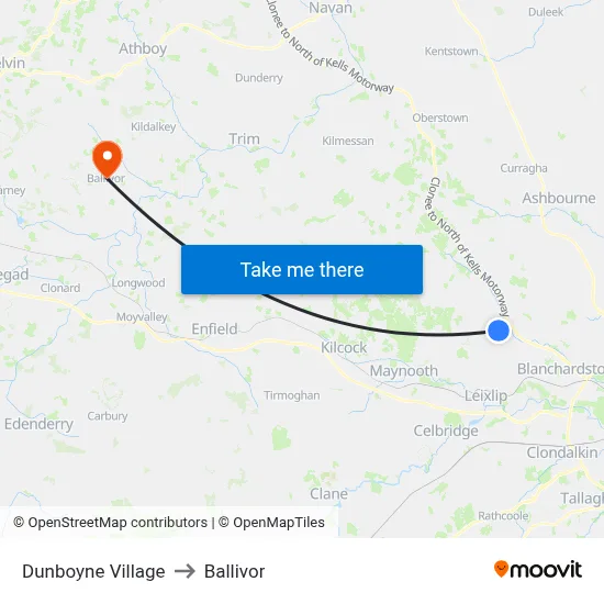 Dunboyne Village to Ballivor map