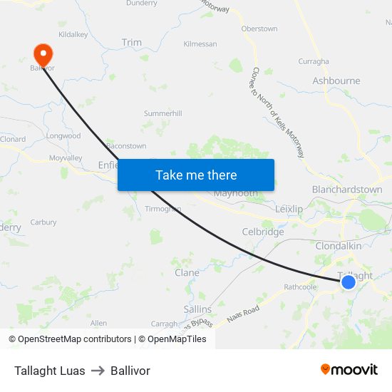 Tallaght Luas to Ballivor map