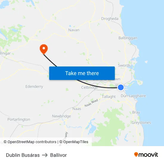 Dublin Busáras to Ballivor map