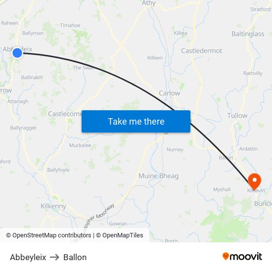 Abbeyleix to Ballon map