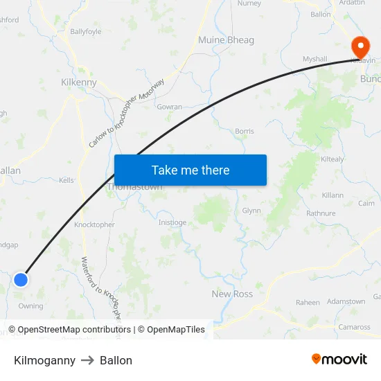 Kilmoganny to Ballon map