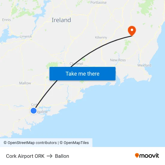 Cork Airport ORK to Ballon map