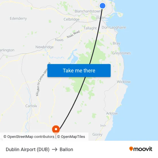 Dublin Airport (DUB) to Ballon map
