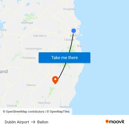 Dublin Airport to Ballon map