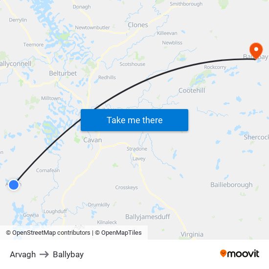Arvagh to Ballybay map
