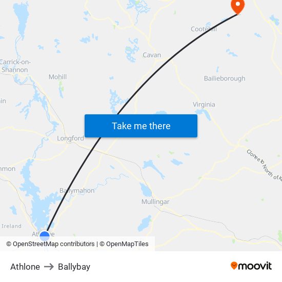 Athlone to Ballybay map