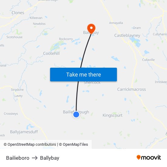Bailieboro to Ballybay map