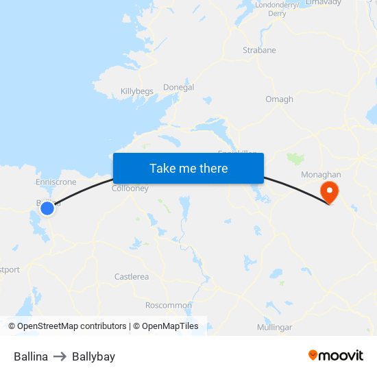 Ballina to Ballybay map