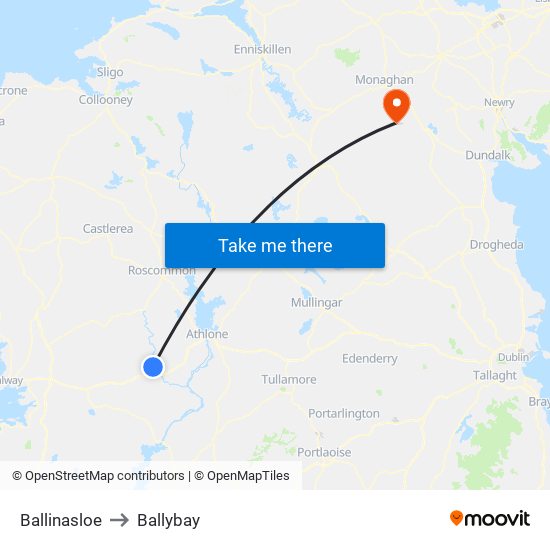 Ballinasloe to Ballybay map