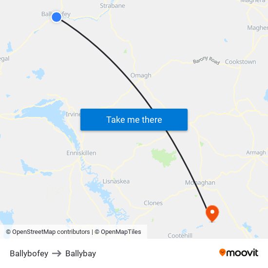 Ballybofey to Ballybay map