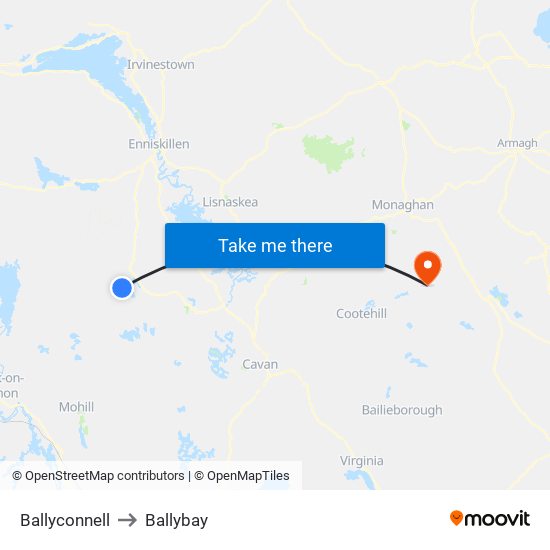 Ballyconnell to Ballybay map