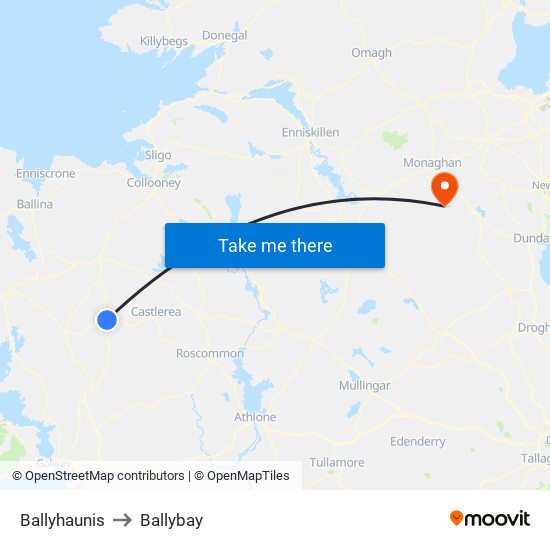 Ballyhaunis to Ballybay map
