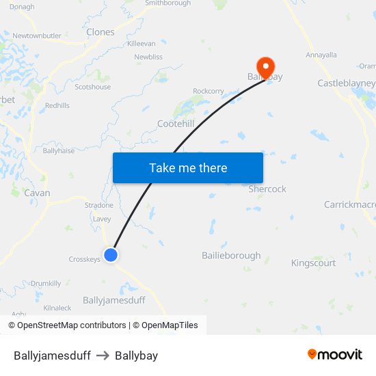 Ballyjamesduff to Ballybay map