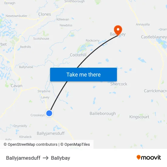 Ballyjamesduff to Ballybay map