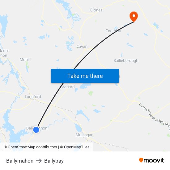 Ballymahon to Ballybay map