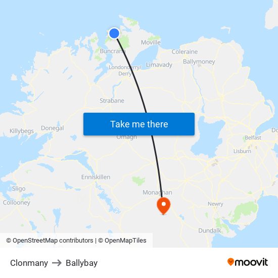 Clonmany to Ballybay map