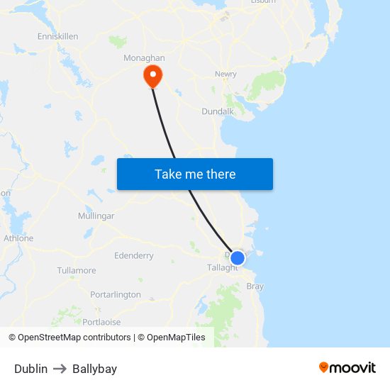 Dublin to Ballybay map