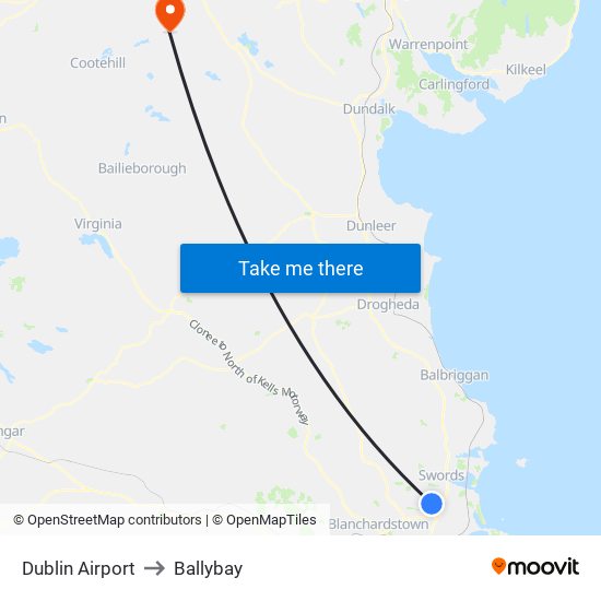 Dublin Airport to Ballybay map