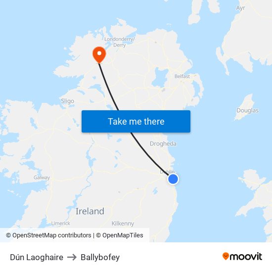 Dún Laoghaire to Ballybofey map
